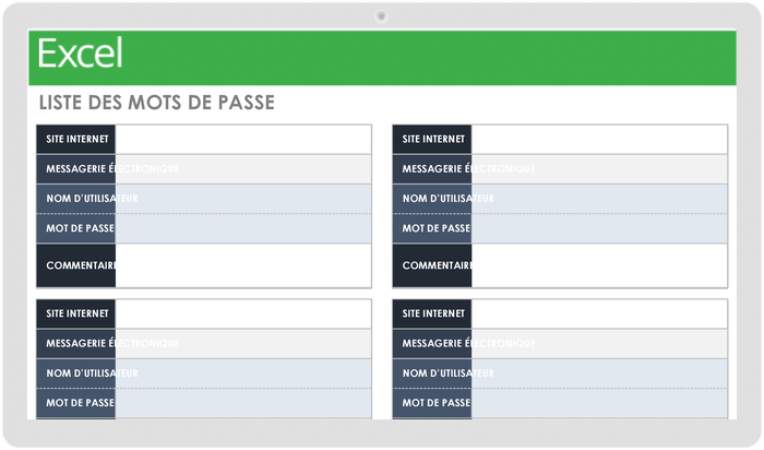 Carnet de mots de passe internet à remplir avec répertoire