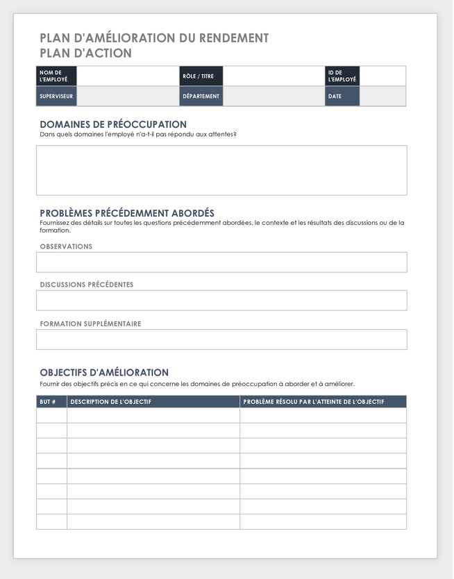 Performance Improvement Plan Action Plan Template-French