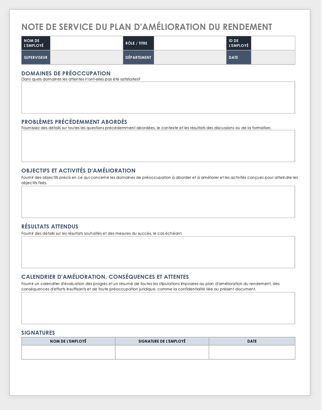 Performance Improvement Plan Memo Template-French
