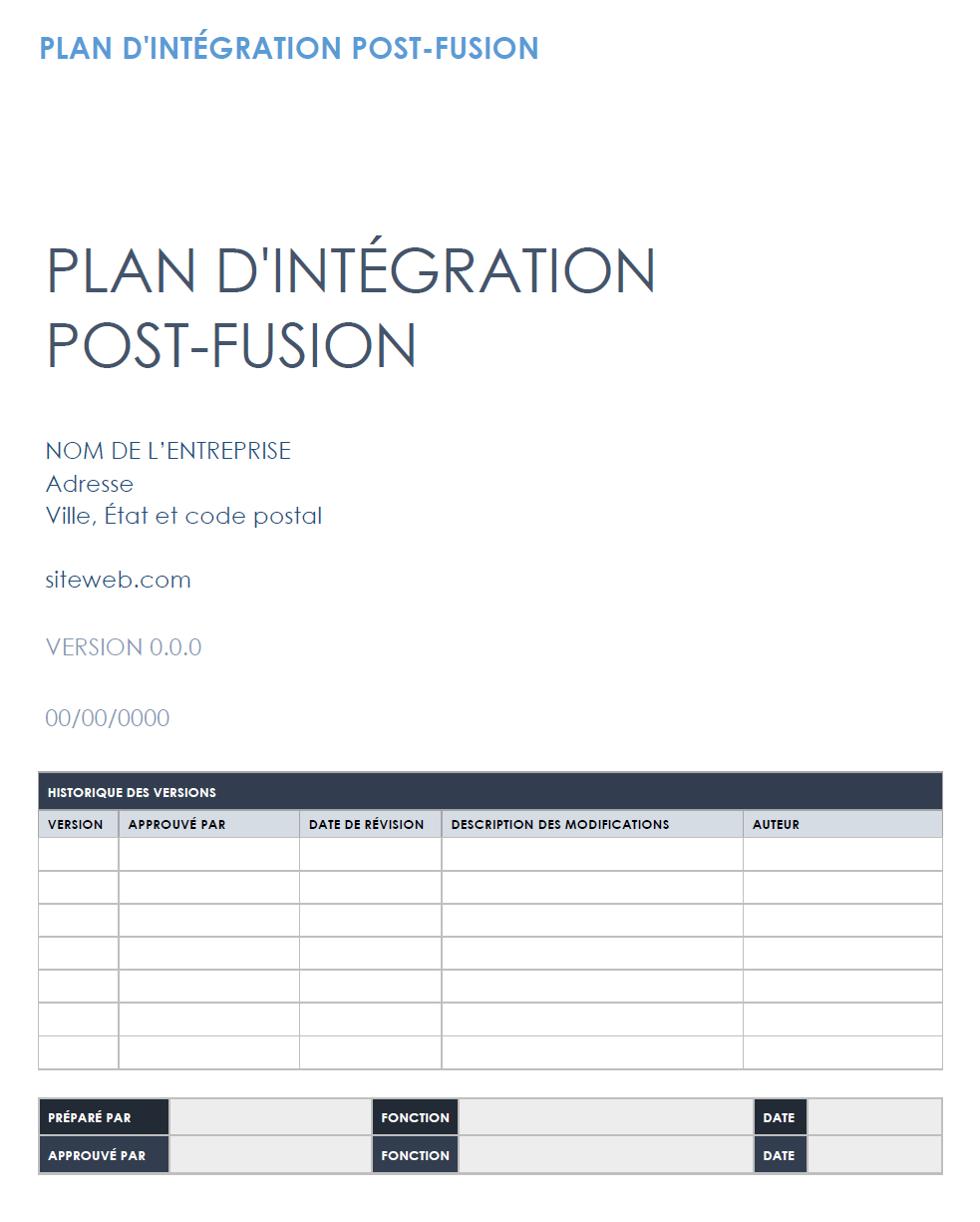  Modèle de plan d'intégration post-fusion
