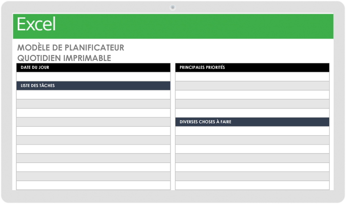 Modèle de Planning journalier prêt à télécharger et imprimer gratuit