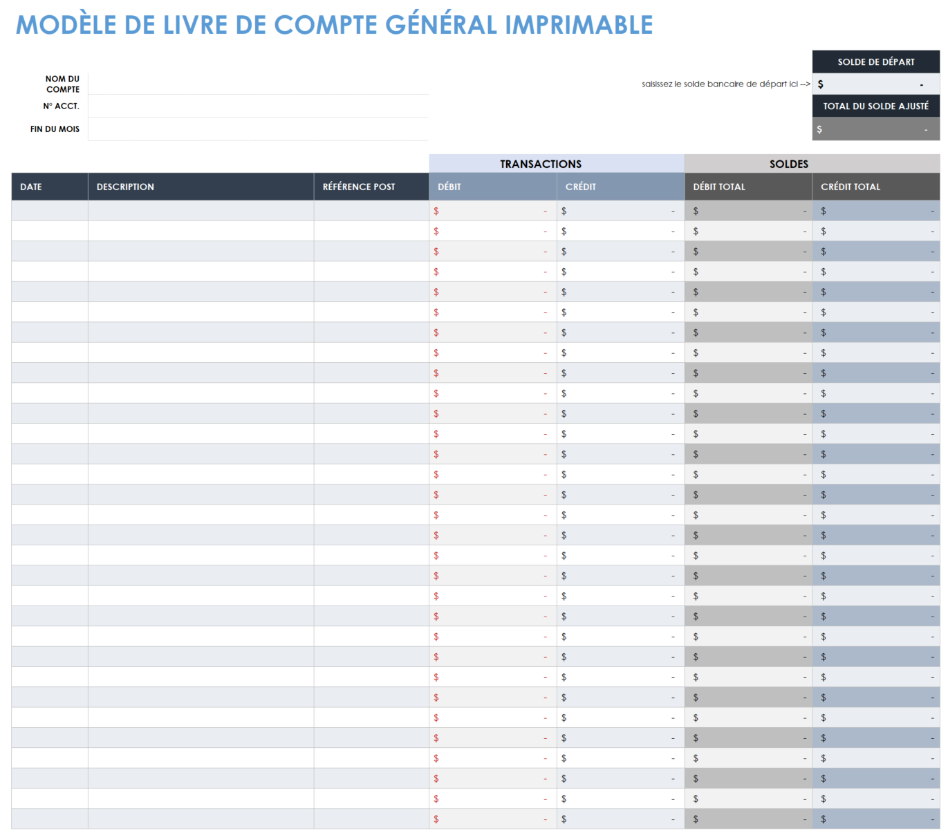 Grand livre général imprimable