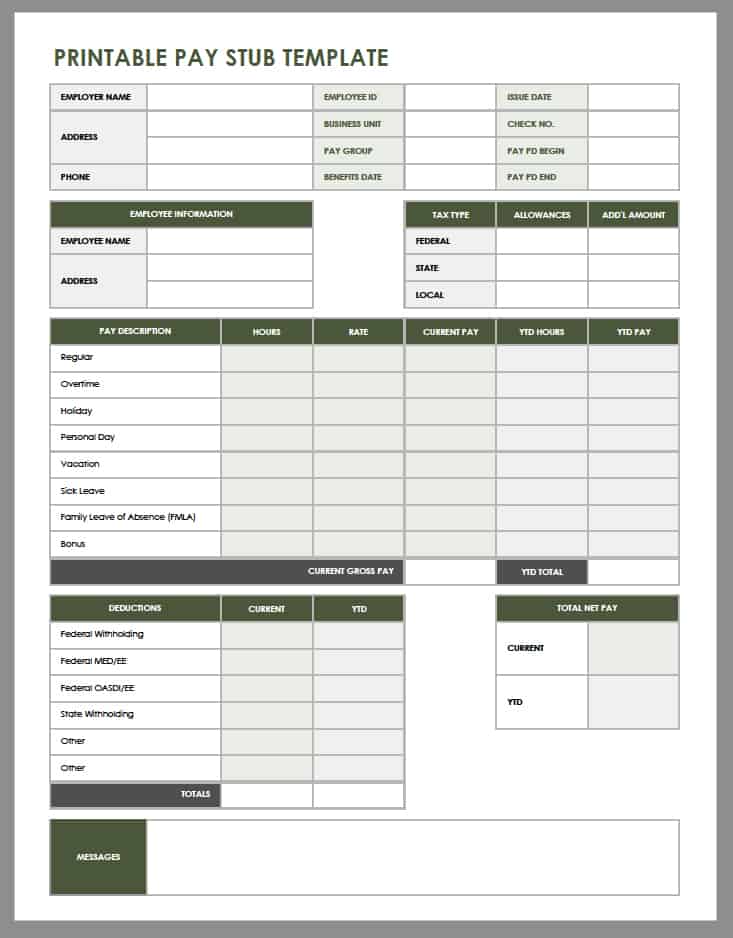 Modèle de fiche de paie imprimable