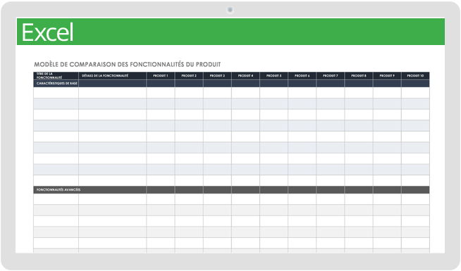 Modèle de comparaison des fonctionnalités du produit