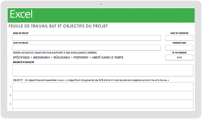 Feuille de travail sur les buts et objectifs du projet