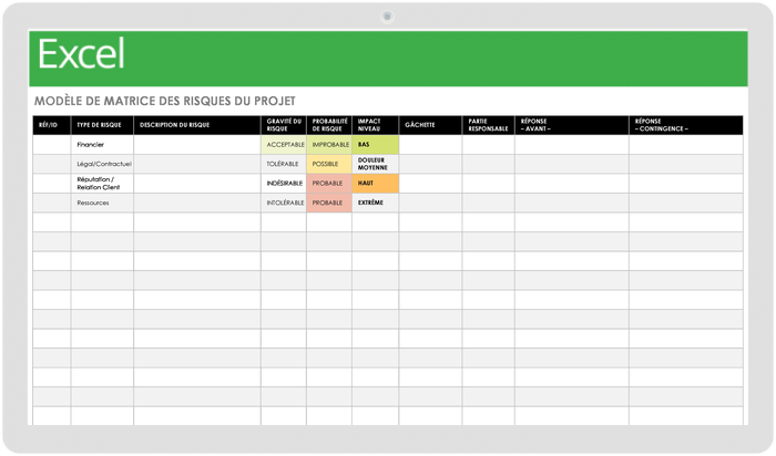 MODÈLE DE MATRICE DES RISQUES DU PROJET