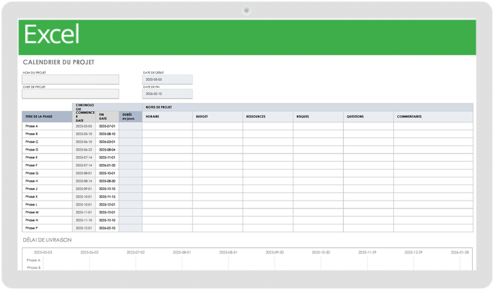 Calendrier du projet