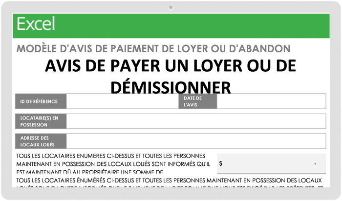 Modèle d'avis de gestion immobilière pour payer le loyer ou quitter