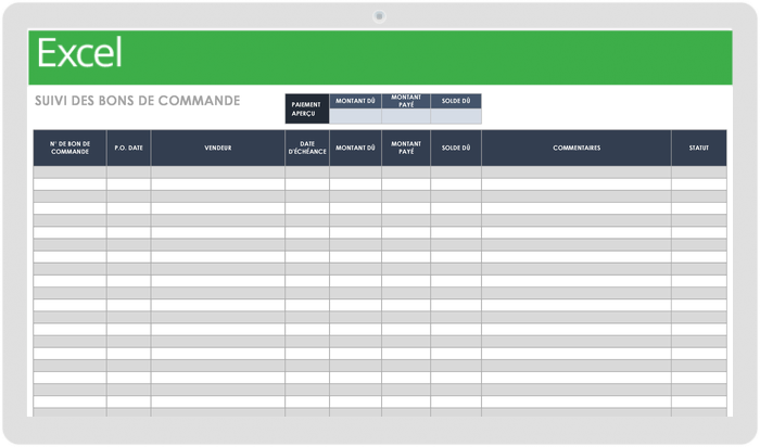 Modèle de suivi des bons de commande