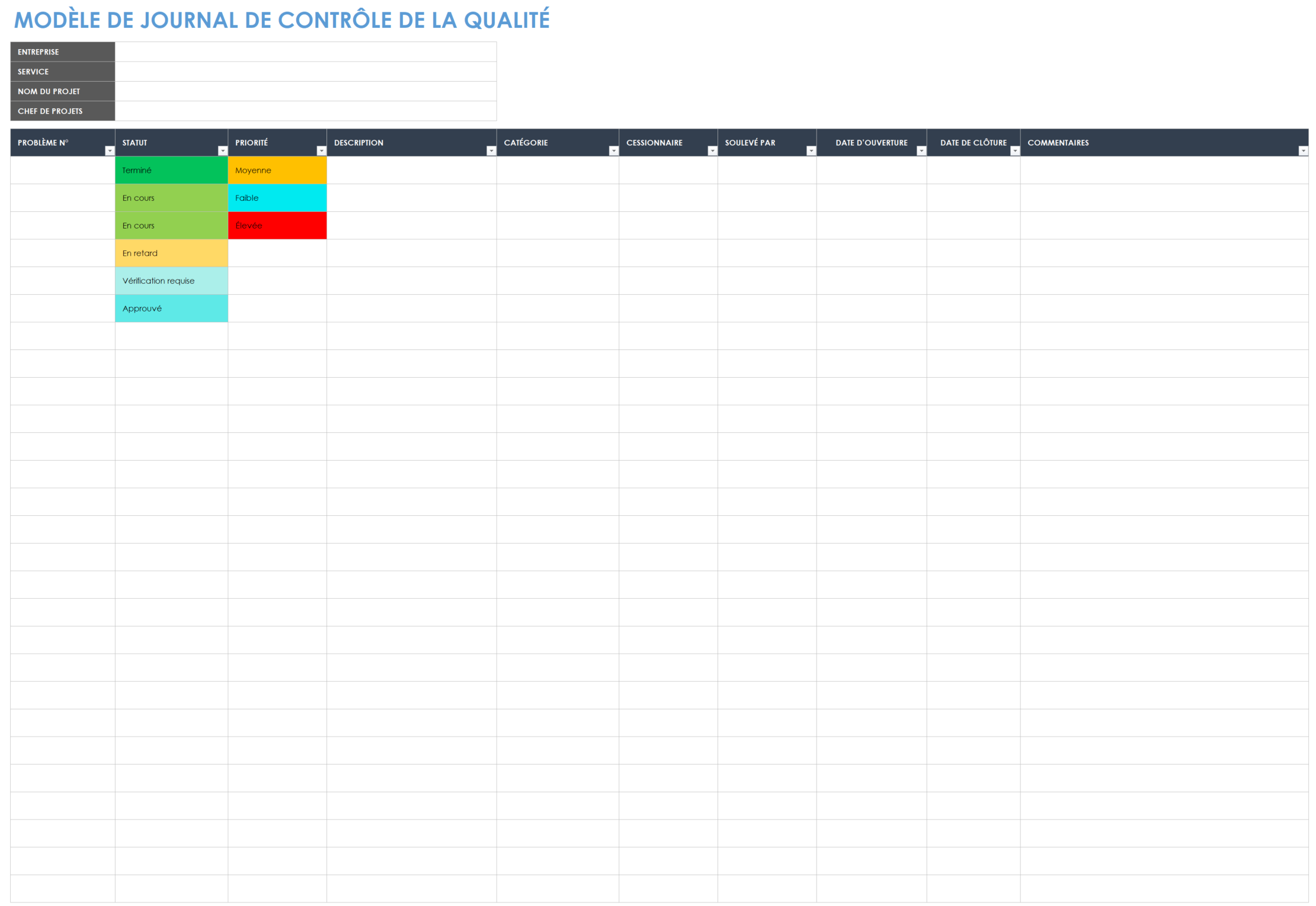 Journal de contrôle qualité