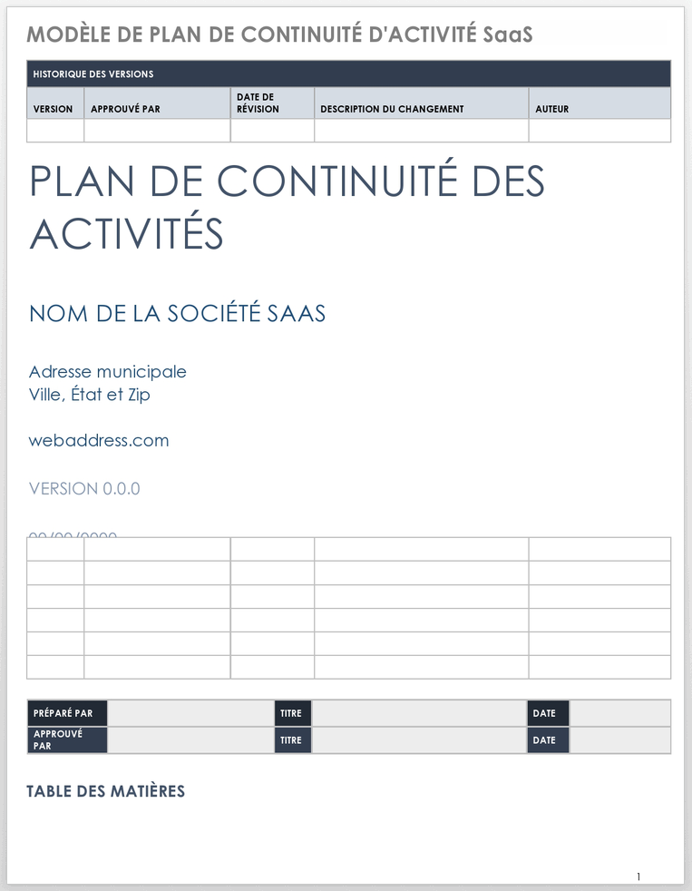  Modèle de plan de continuité d'activité SaaS
