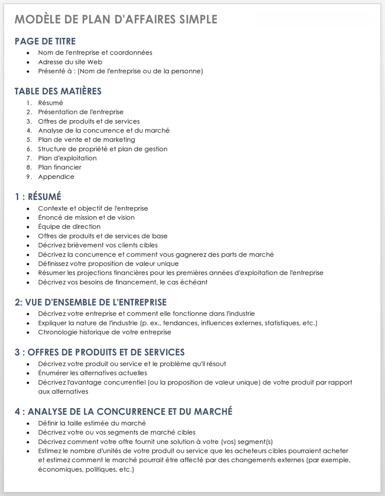 exemple business plan word gratuit