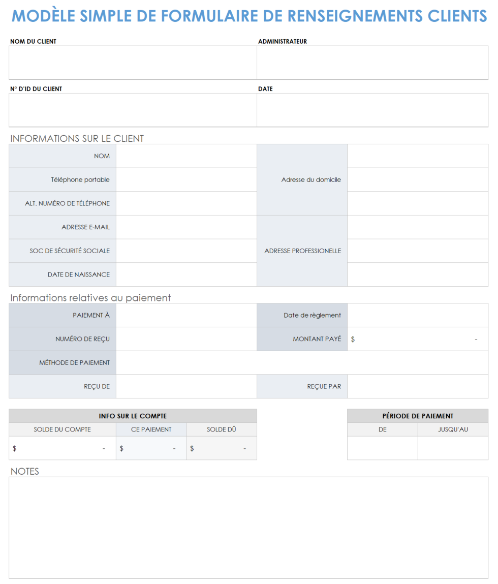 Formulaire d'information client simple