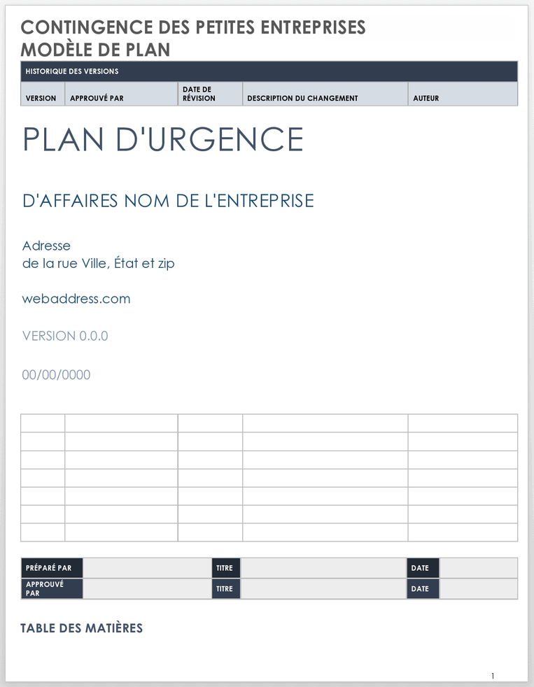 Plan d'urgence pour les petites entreprises