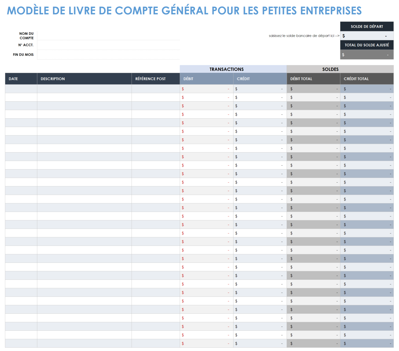 Grand livre général des petites entreprises