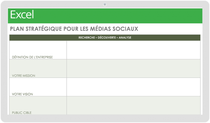 Modèle de plan de stratégie de médias sociaux