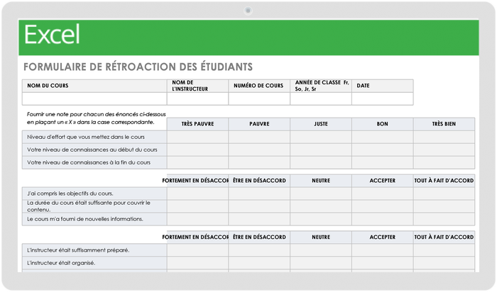 MODÈLE DE FORMULAIRE DE RÉTROACTION DES ÉTUDIANTS