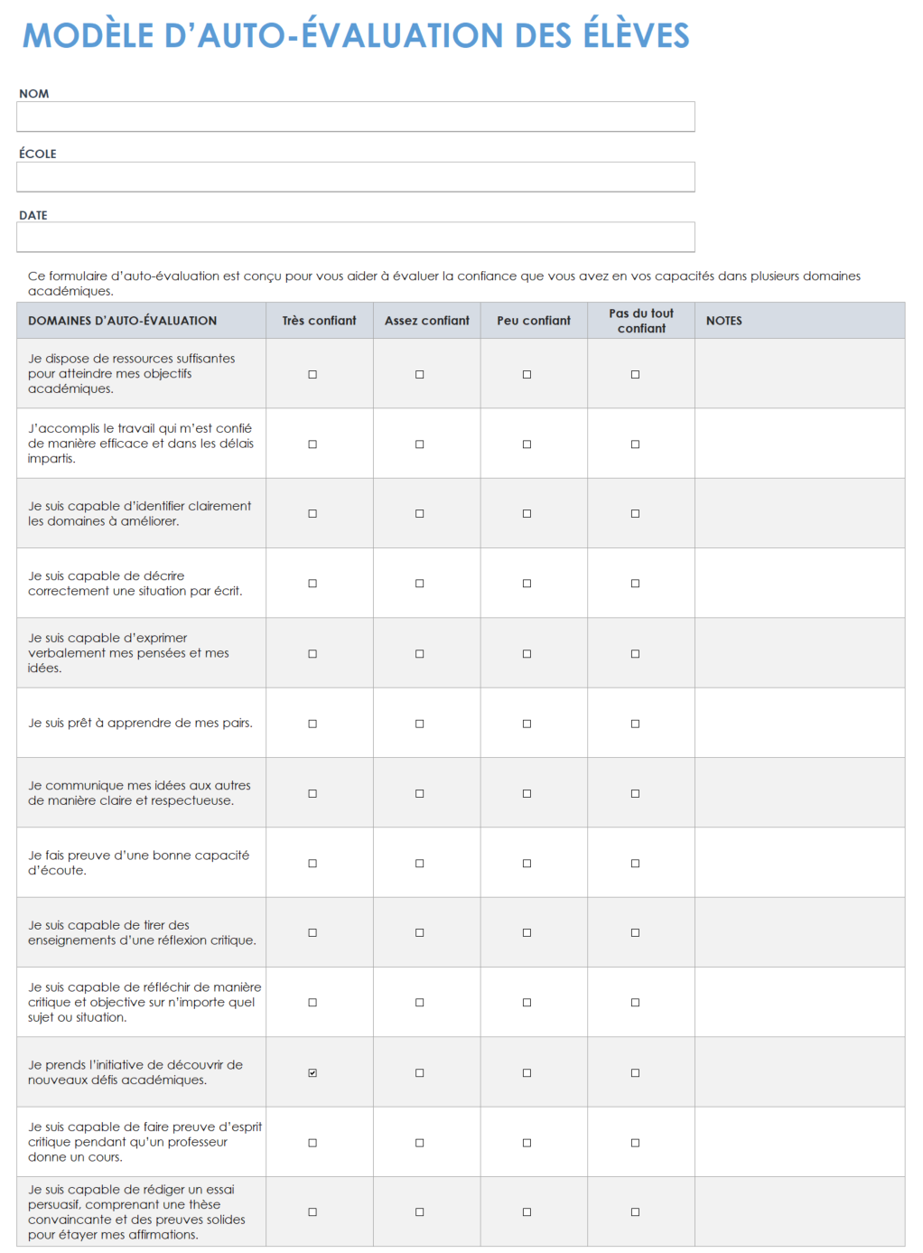 Auto-évaluation des étudiants