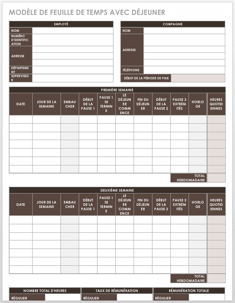 17 modèles de relevés horaires et de cartes de pointage gratuits