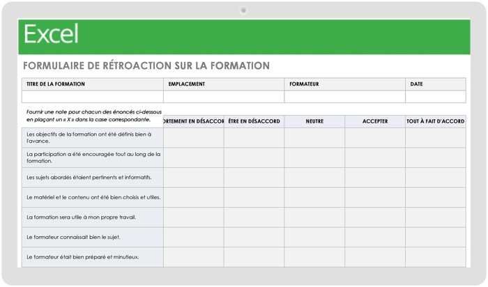 FORMULAIRE DE COMMENTAIRES SUR LA FORMATION