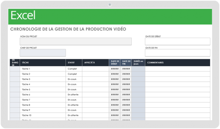  Modèle de chronologie de gestion de production vidéo