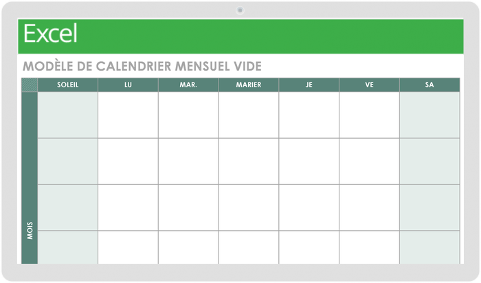  Modèle de calendrier mensuel vierge de planification personnelle de travail