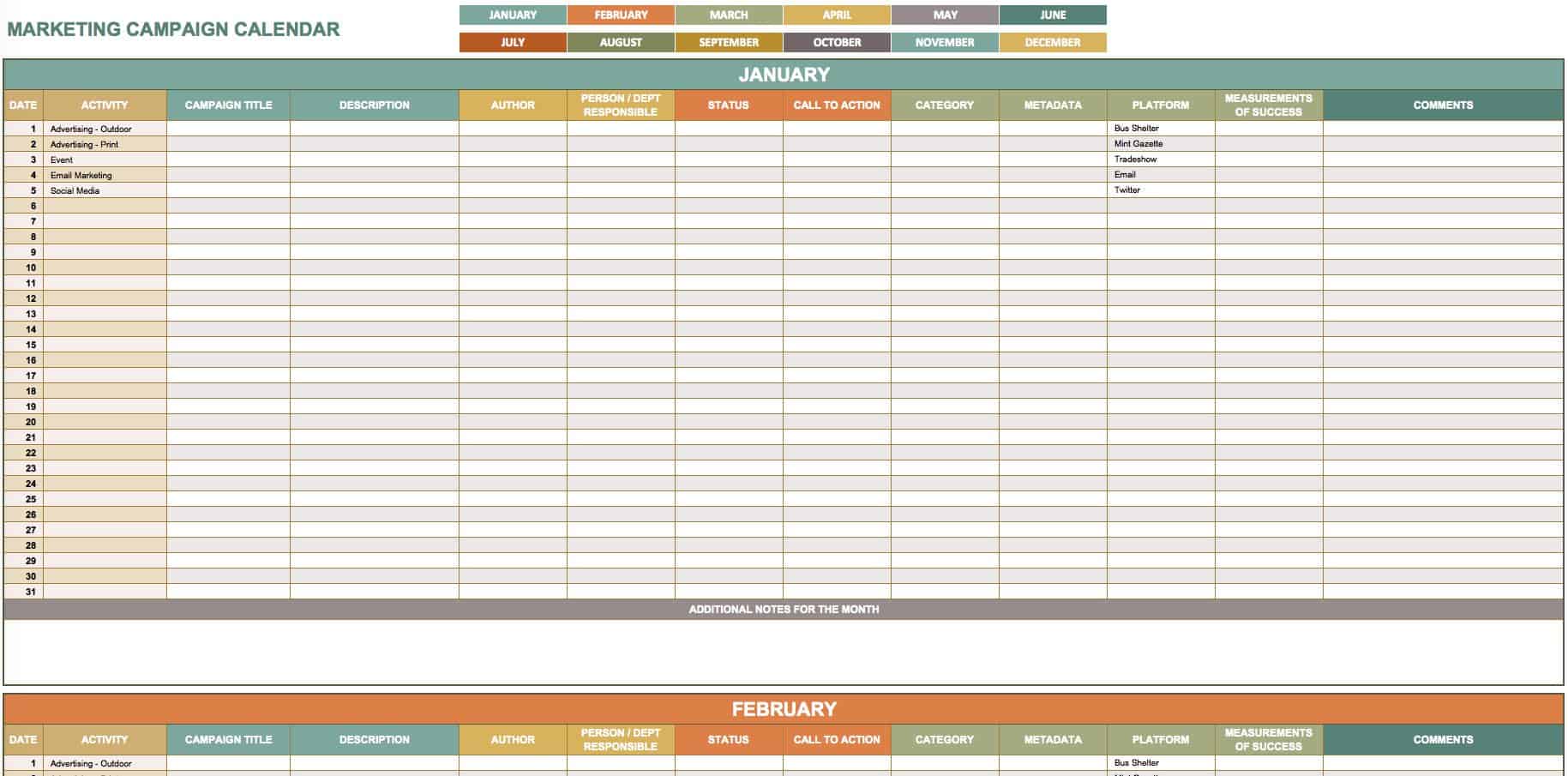 9 modèles Excel gratuits de calendriers marketing Smartsheet