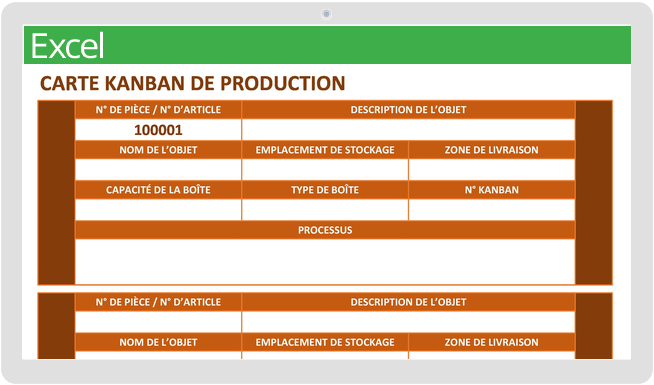 Modèle de carte Kanban de production