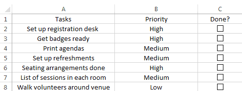 Cases à cocher dans Excel