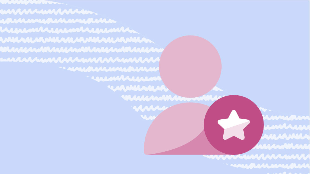 A pink person icon against a blue background