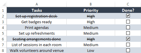 Liste de tâches Excel avec cases à cocher