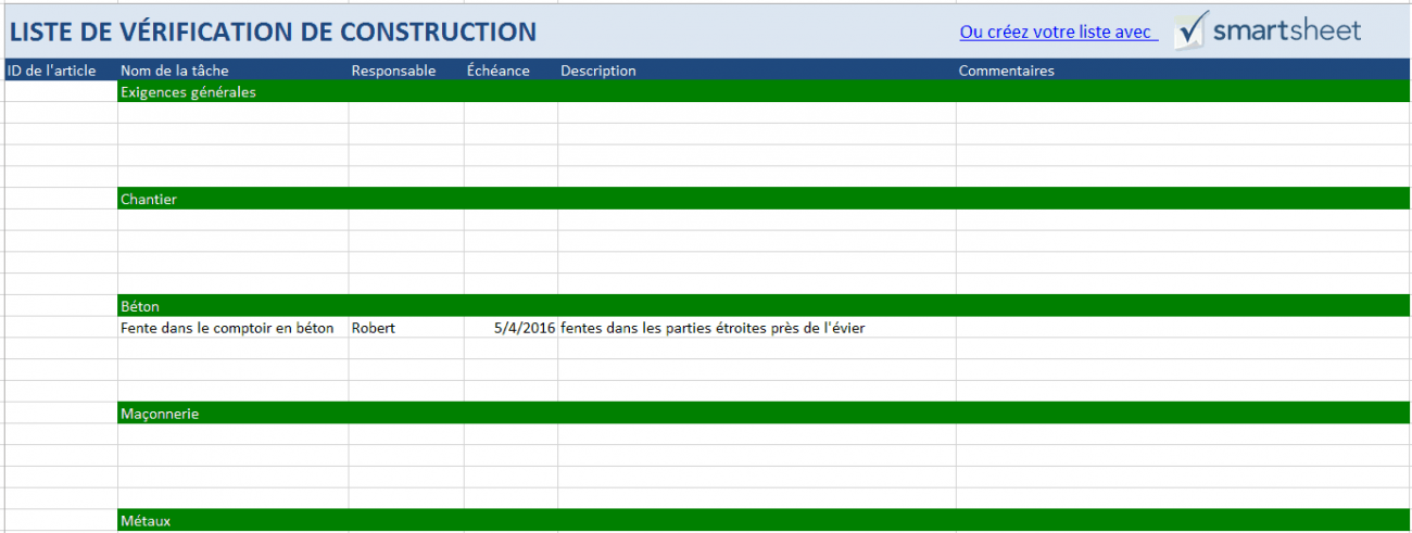 Modèles gratuits de gestion de construction pour Excel