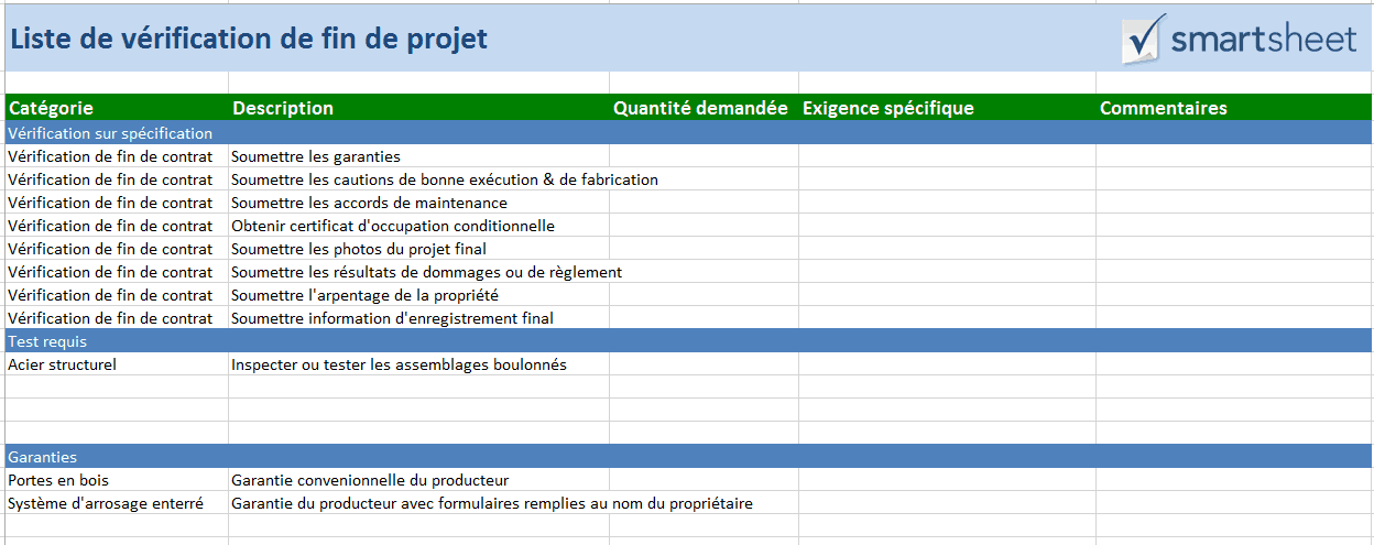 Modèles gratuits de gestion de construction pour Excel