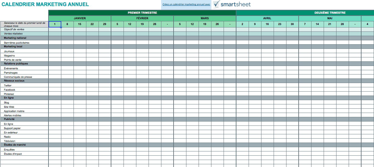9 modèles Excel gratuits de calendriers marketing - Smartsheet
