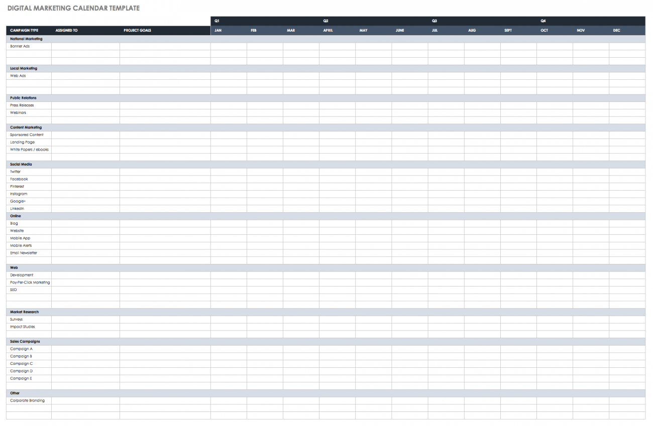 9 Modèles Excel Gratuits De Calendriers Marketing Smartsheet