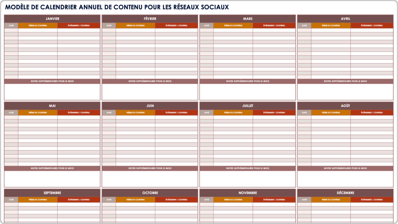 Modèles de calendrier de médias sociaux gratuits – Tous formats, tous types