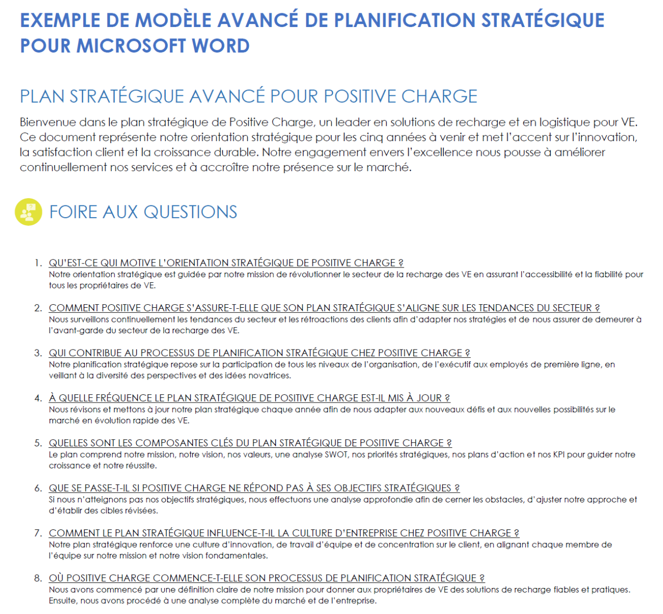Modèles gratuits de planification stratégique avec exemples de données ...