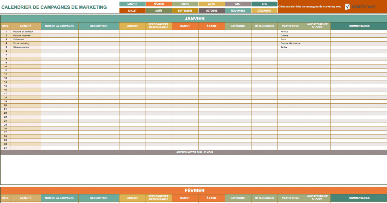 9 modèles Excel gratuits de calendriers marketing - Smartsheet