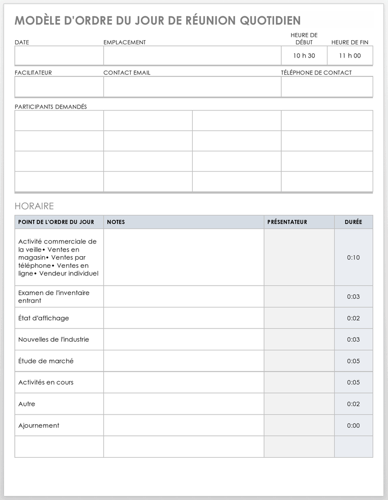 Plus de dix modèles gratuits d’ordre du jour de réunion pour Microsoft