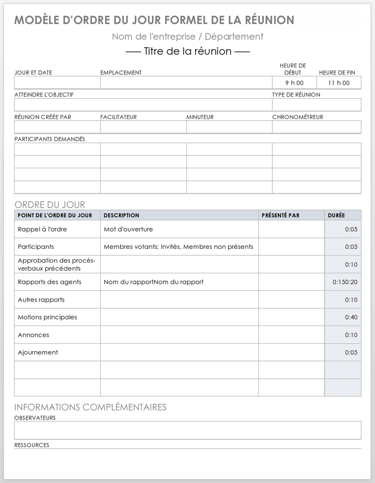Plus De Dix Modèles Gratuits D’ordre Du Jour De Réunion Pour Microsoft ...