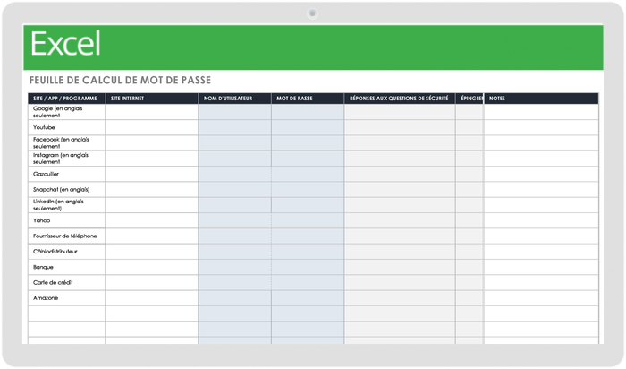 Modèles de mot de passe et feuilles de calcul gratuits | Smartsheet