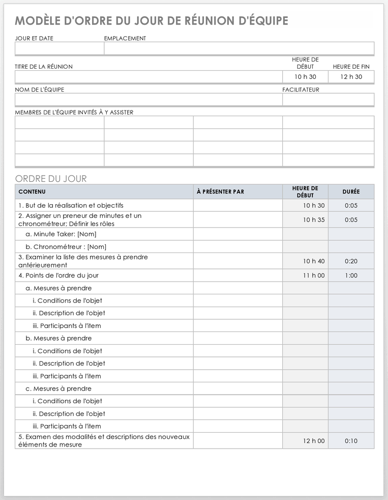 Plus de dix modèles gratuits d’ordre du jour de réunion pour Microsoft